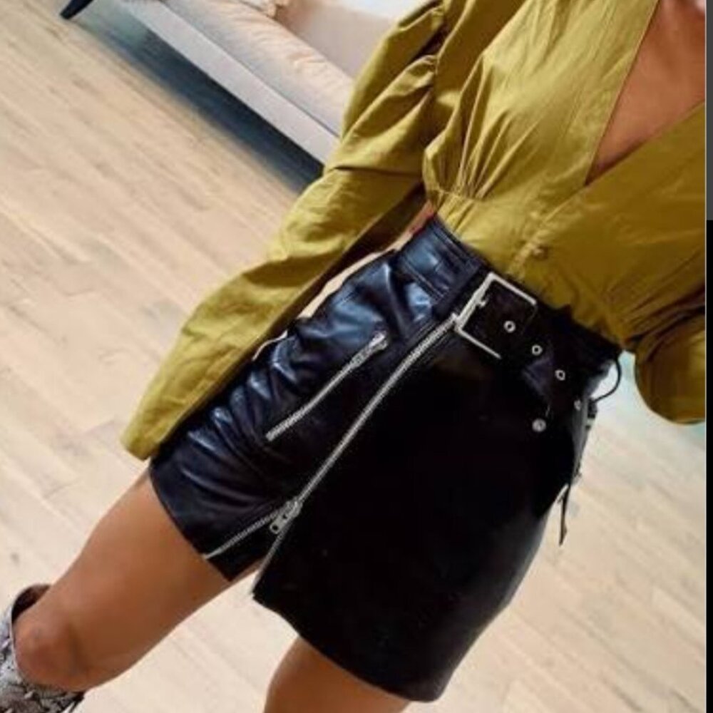 CAMILA COELHO BLACK LEATHER SKIRT (S)